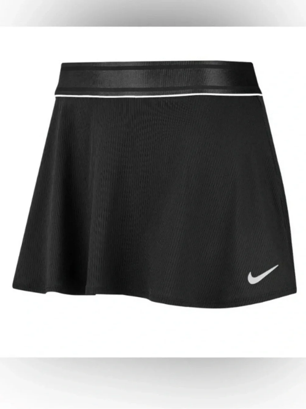 Nike Court Flouncy Tennis Skirt Black with White Piping and Swoosh logo. Size XL